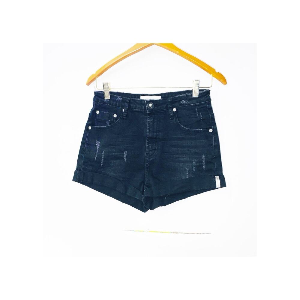 One Teaspoon Black Distressed High Waist Bandit Cuffed Denim Shorts Size 28